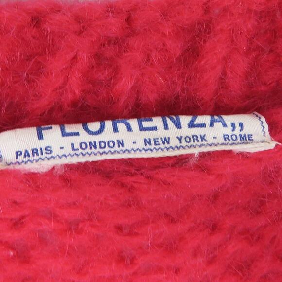 1970s Florenza Vintage Sweater Pink Red Wool Knit V-Neck Sweater Medium - Picture 4 of 4
